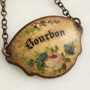 Early 20th Century French Hand Painted Decanter Bourbon Liquor Label Floral Pink